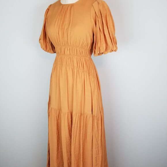 Moon River Copper A Line Fitted Waist Midi Dress Balloon Sleeves Size XS - Picture 4 of 8